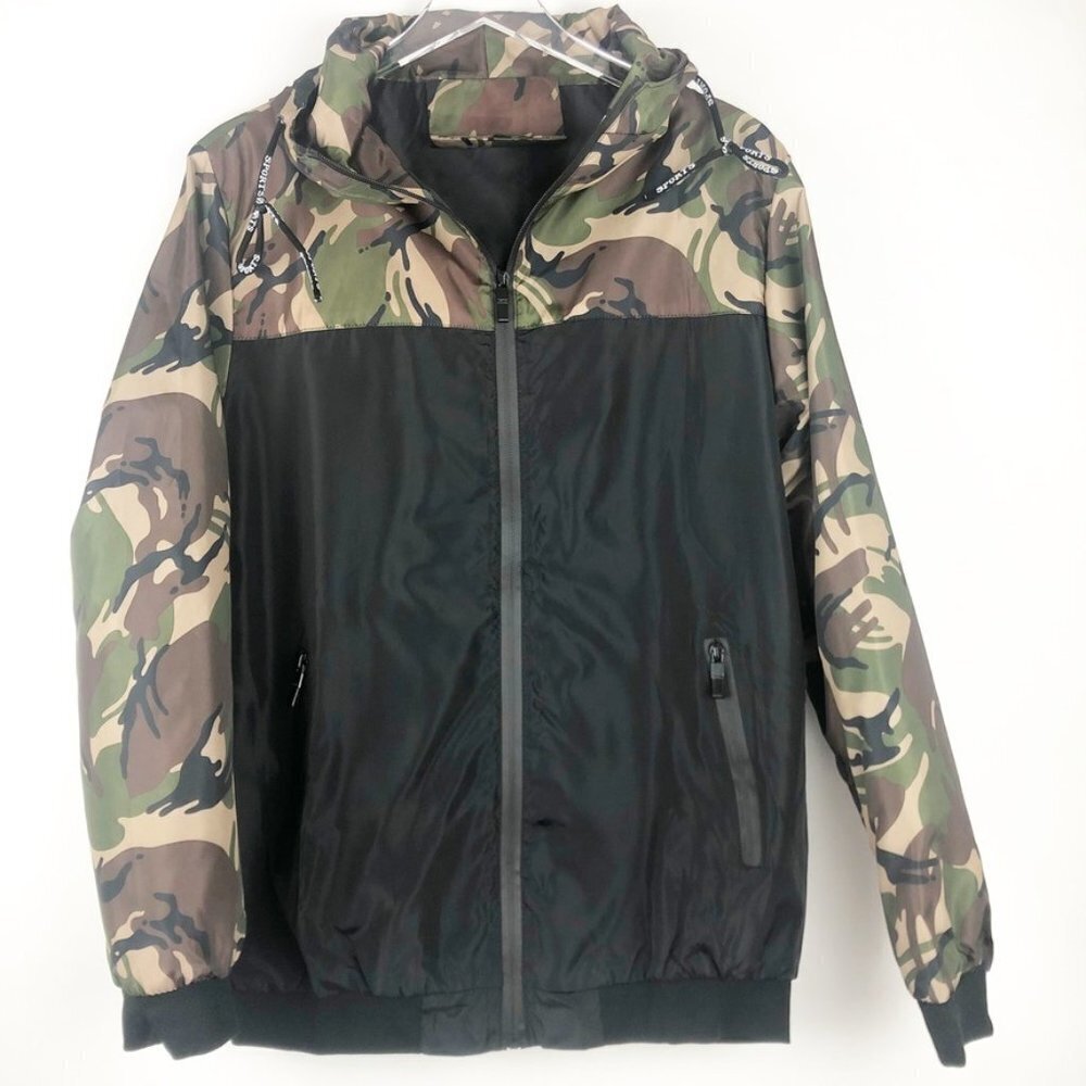 NWT MCYF & YIQI Camouflage Windbreaker Men's Size XXL Black Green Camo Jacket